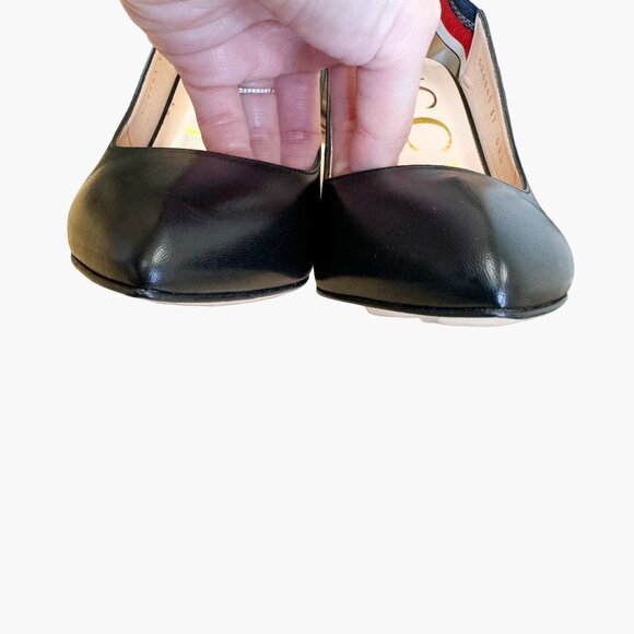 Gucci Sylvie Web Stripe Slingback Pumps EU 37 US 7 Black Pointed Toe High Heels - Picture 6 of 14